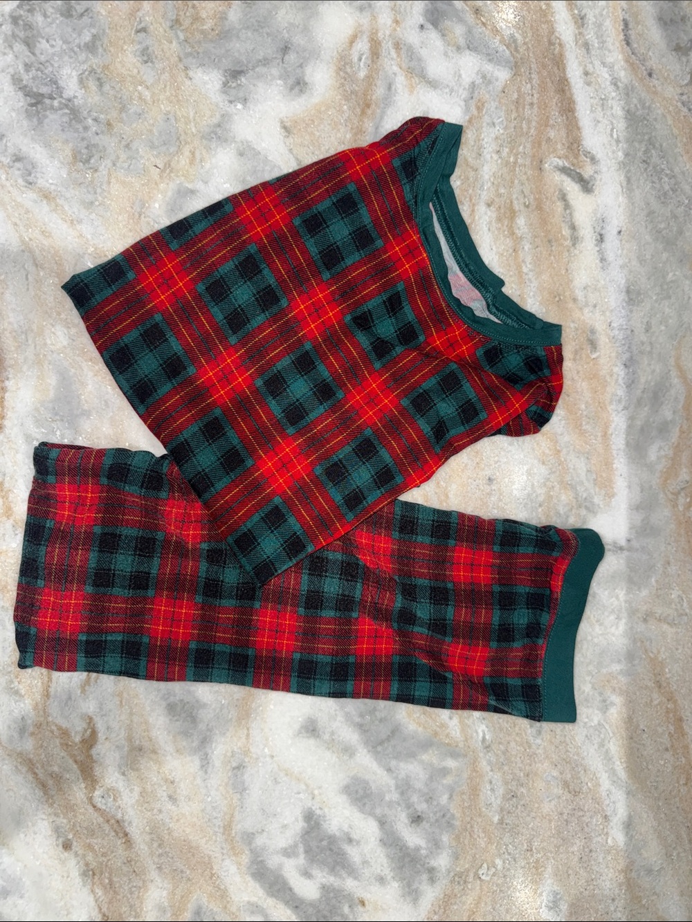 Little Sleepies Red & Green Plaid Kids Pajama Set with Dark Green Trim size 9/10